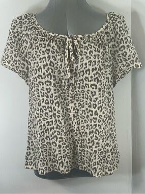GAP Women's Short Sleeve Leopard Print Top - Cream and Brown